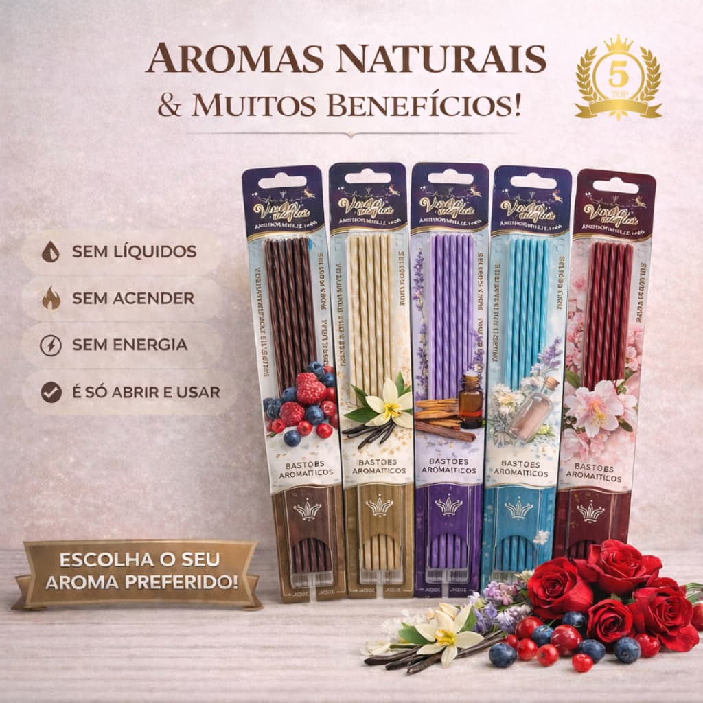 Vareta Mágica Perfumada com 5 unidades - Flexível e Aromático e Difusor de Ambientes - Casa - Carro - Banheiro