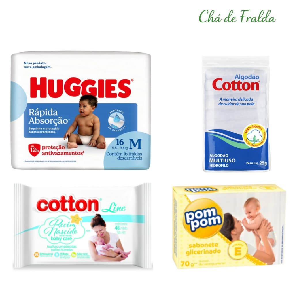 Kit Chá Fralda Huggies Tamanho M