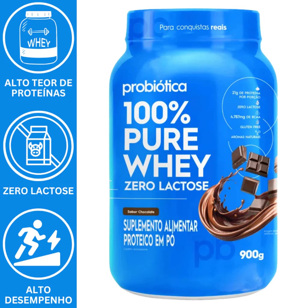 Suplemento em Pó 100% Pure Whey Protein 900g sabor Chocolate Probiótica