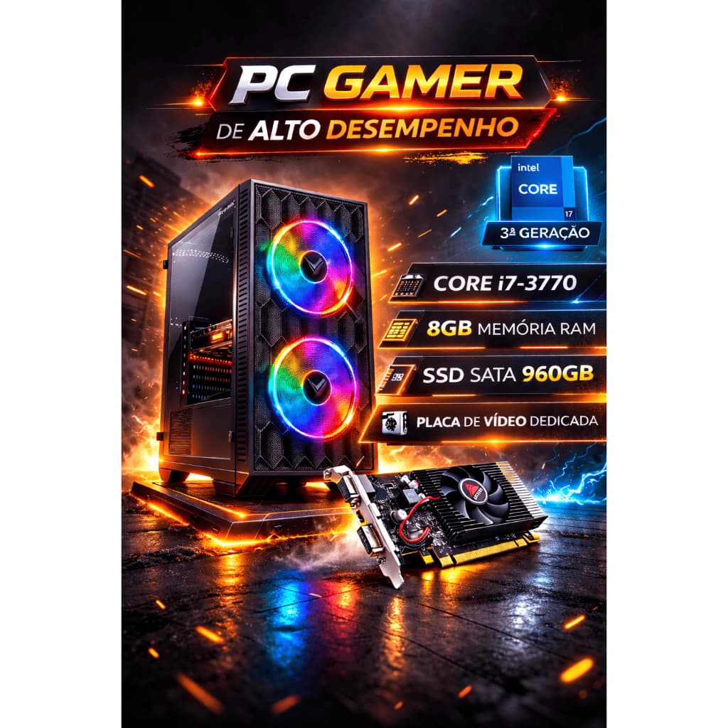 Computador Gamer Intel Core i7 - 8GB de RAM - SSD 960GB - Placa de Vídeo GT730 4GB