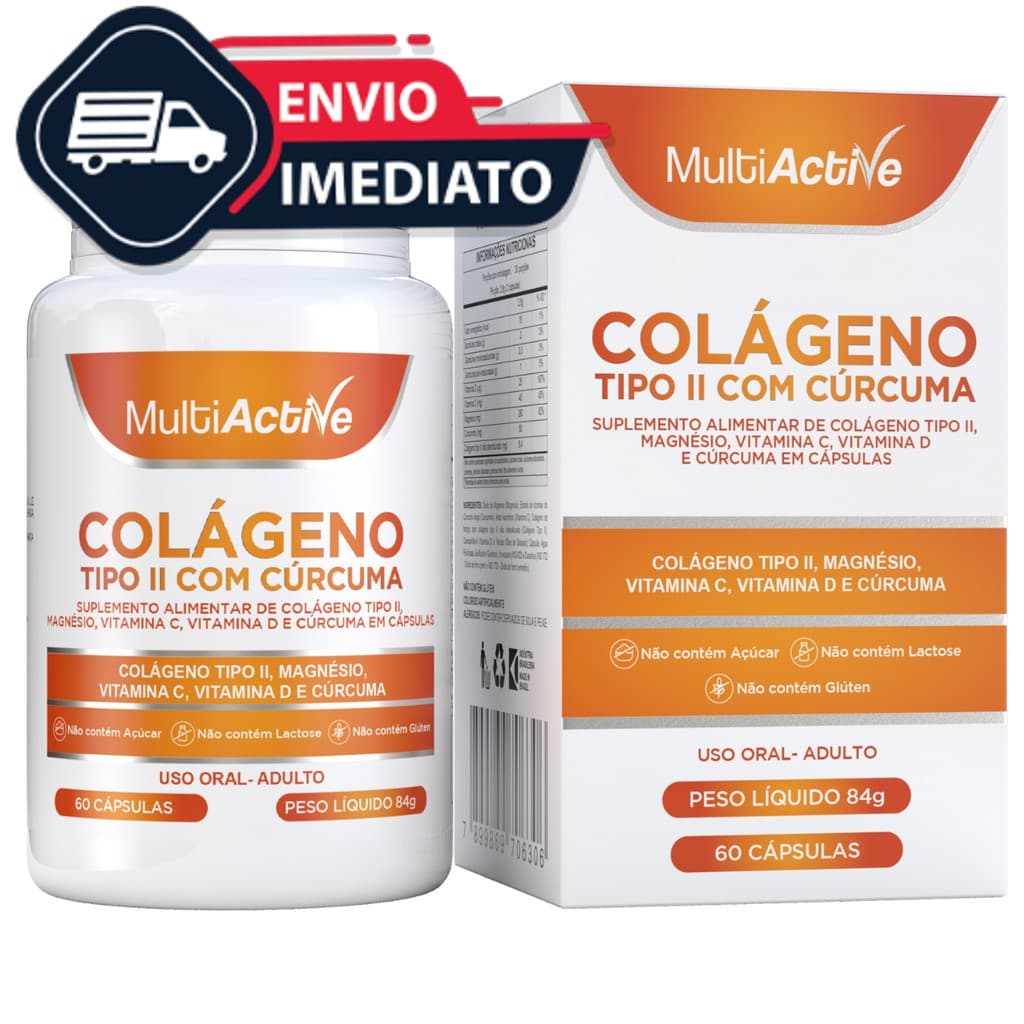 Colageno Tipo 2 Original com Curcuma 100% pura Magnesio Vitamina C, Articulações 60 Caps suplemento