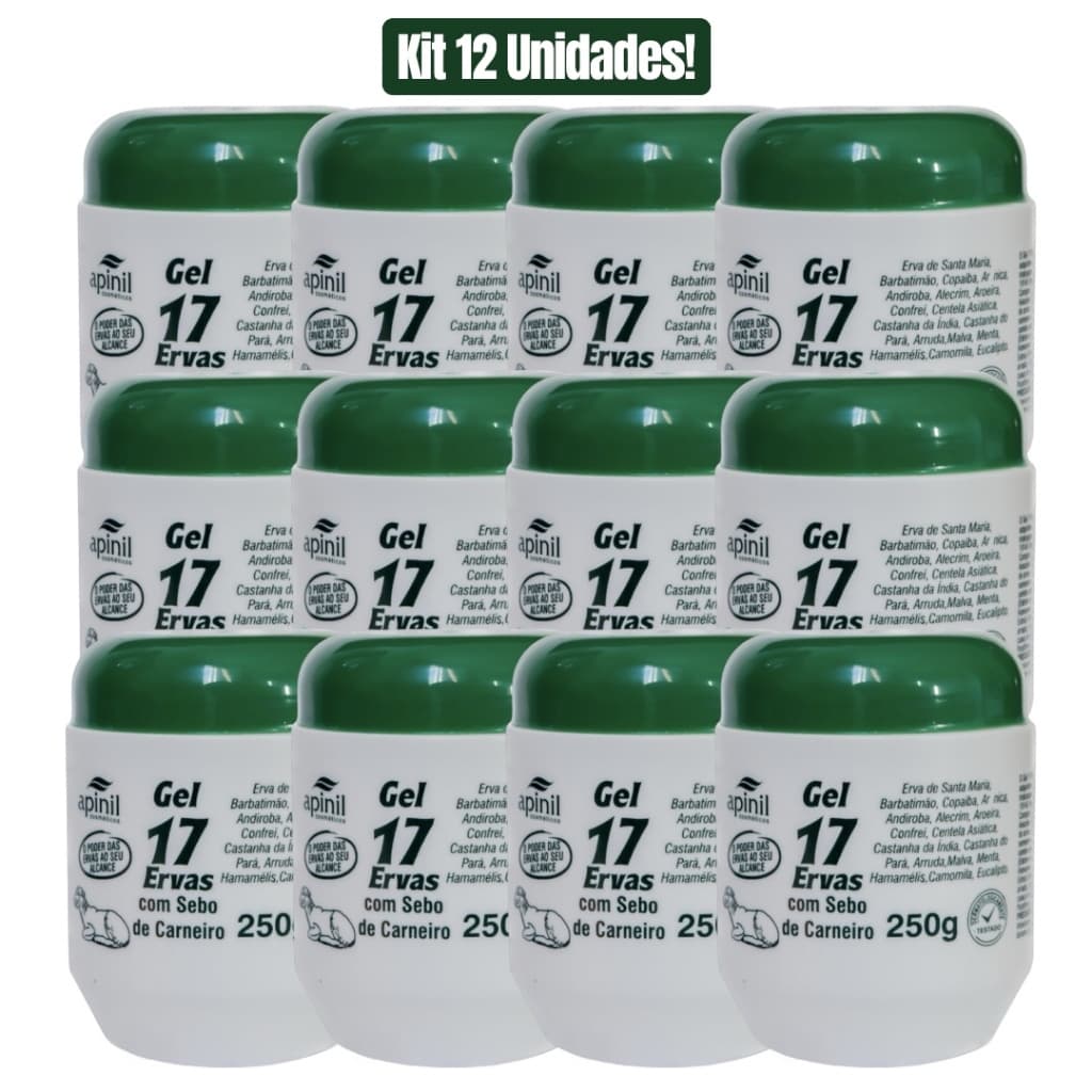 KIT 12 UNIDADES GEL 17 ERVAS COM SEBO DE CARNEIRO 250g APINIL