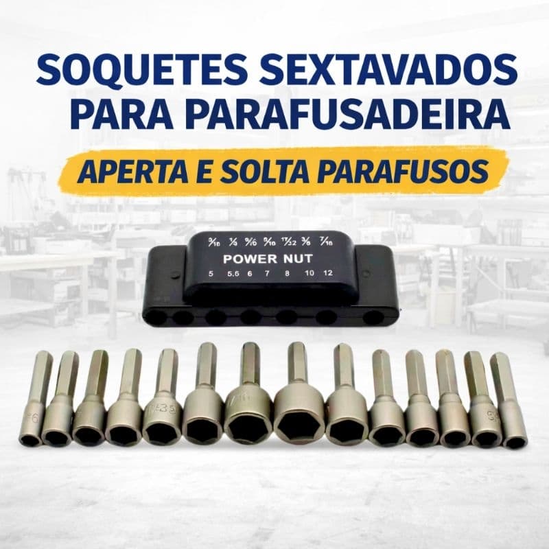 Kit Jogo 14 Bits Soquete Canhão Sextavado 1/4 Para Parafusadeira Furadeira