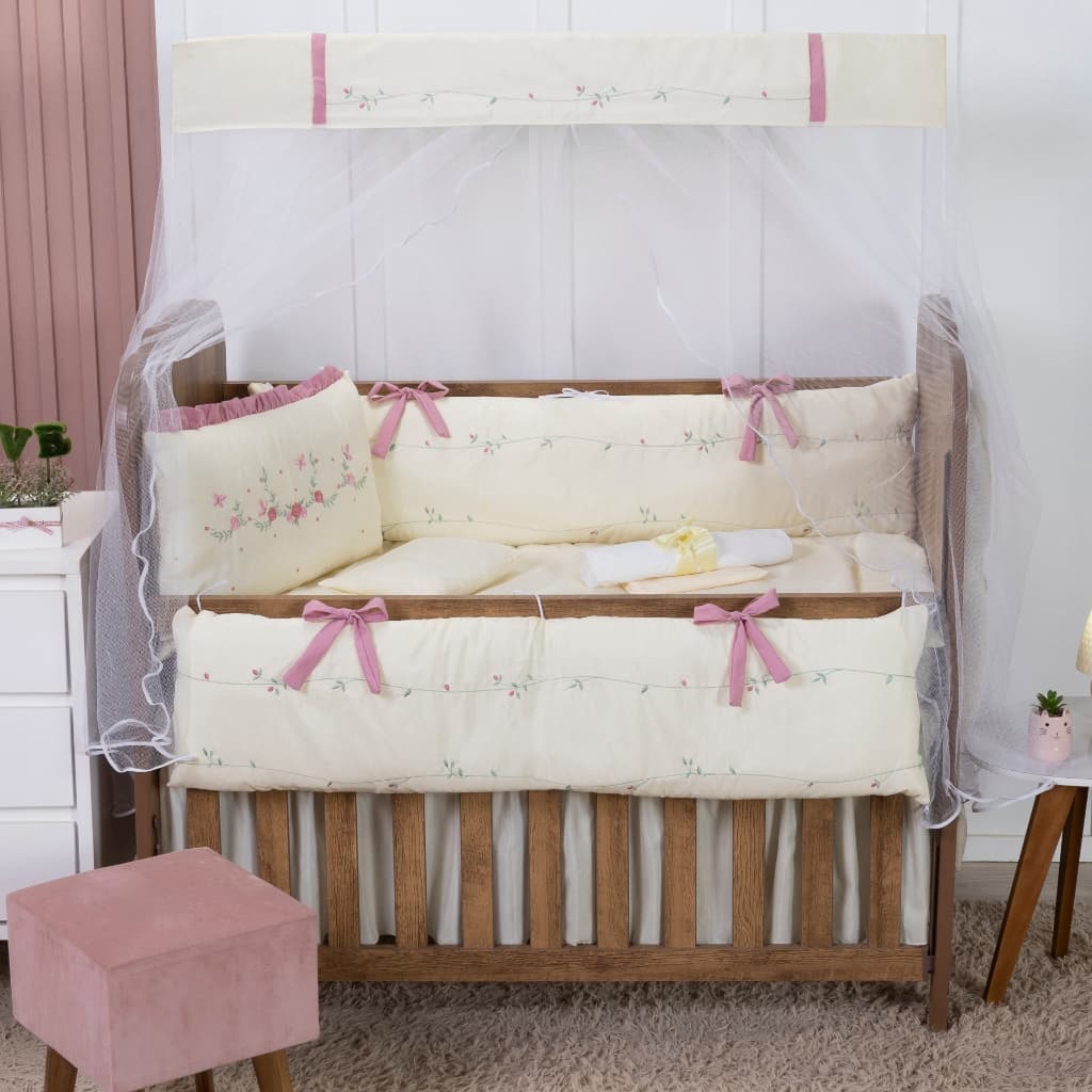 Kit Berço Bebê 10 Peças Com Mosquiteiro Enxoval Completo Coleção Clássico