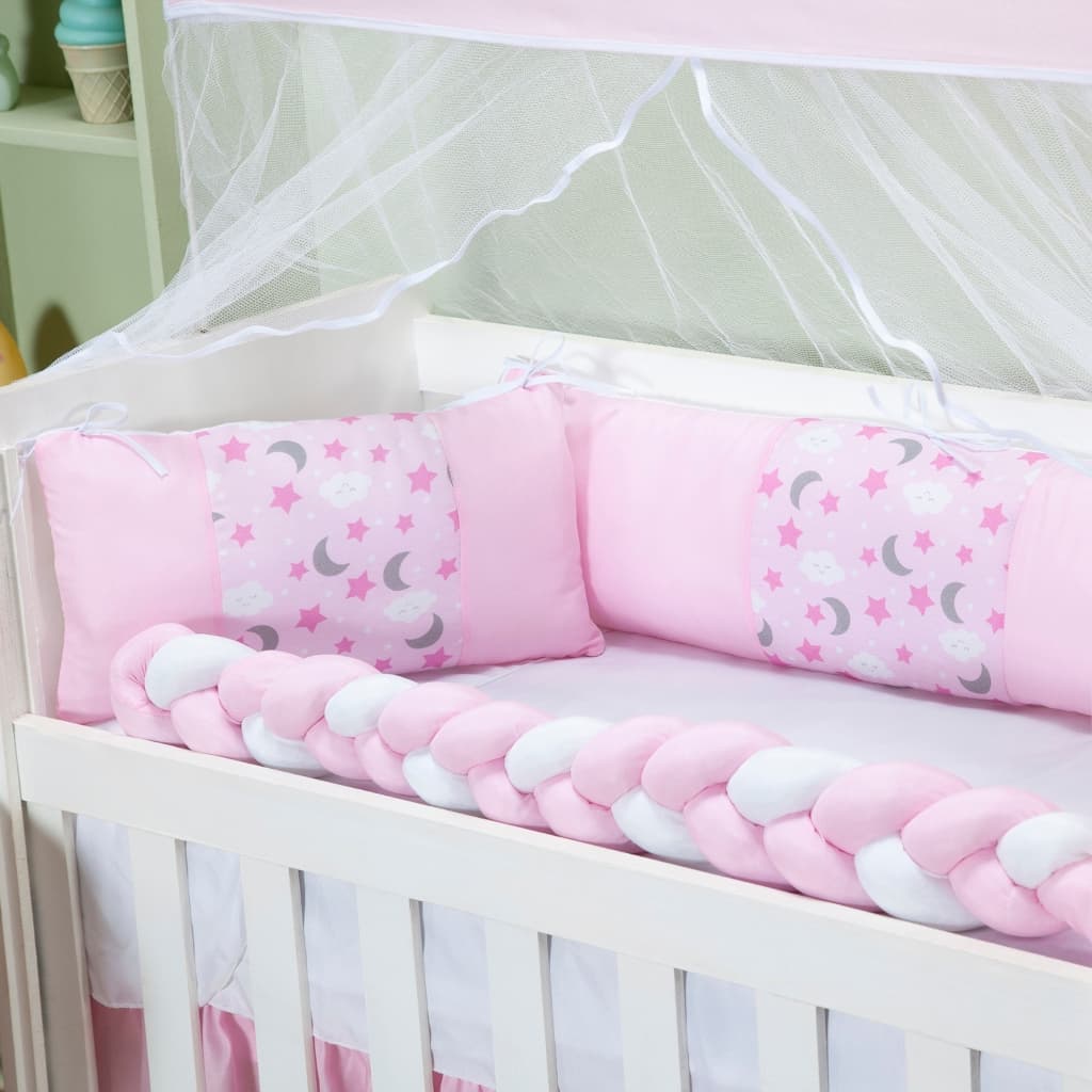 Kit Mini Berço 6 Peças Coleção Sublime Enxoval Bebê com Trança + Mosquiteiro