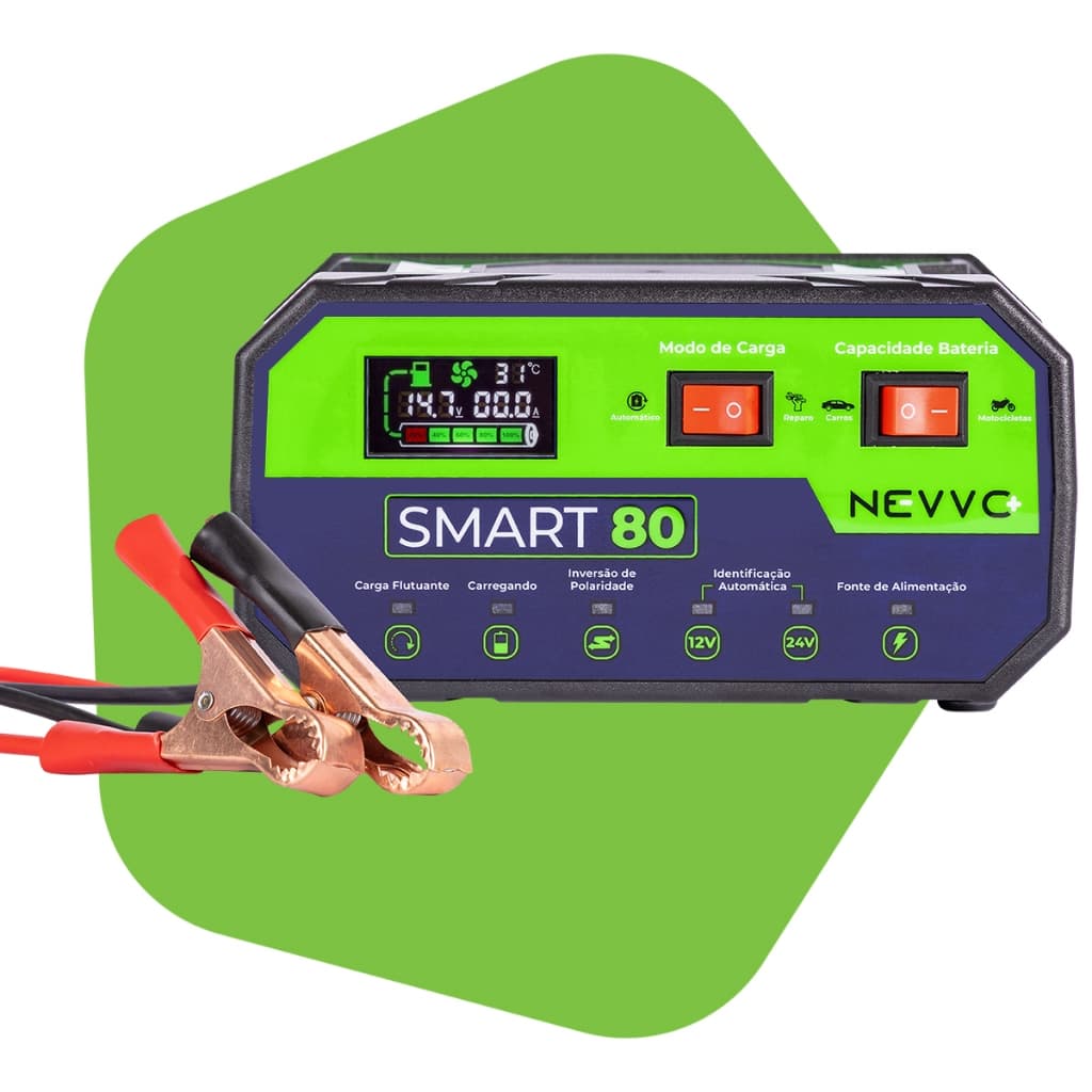 Carregador e Reparador de Baterias Inteligente 12V 24V Bivolt 8Amp Carro Moto Smart80 NEVVO