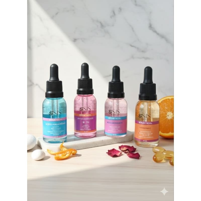 Sérum facial isis vitamina C, Rosa mosqueta, Ácido Hialurônico, Antioleosidade (Dia).