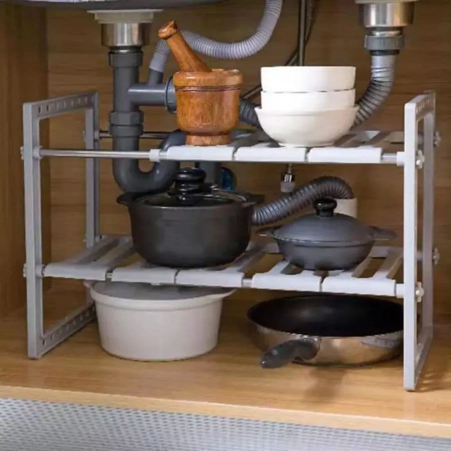 Organizador Sapateira Rack De Cozinha Expansível Com Dupla Prateleira Multiuso 65X27X38CM