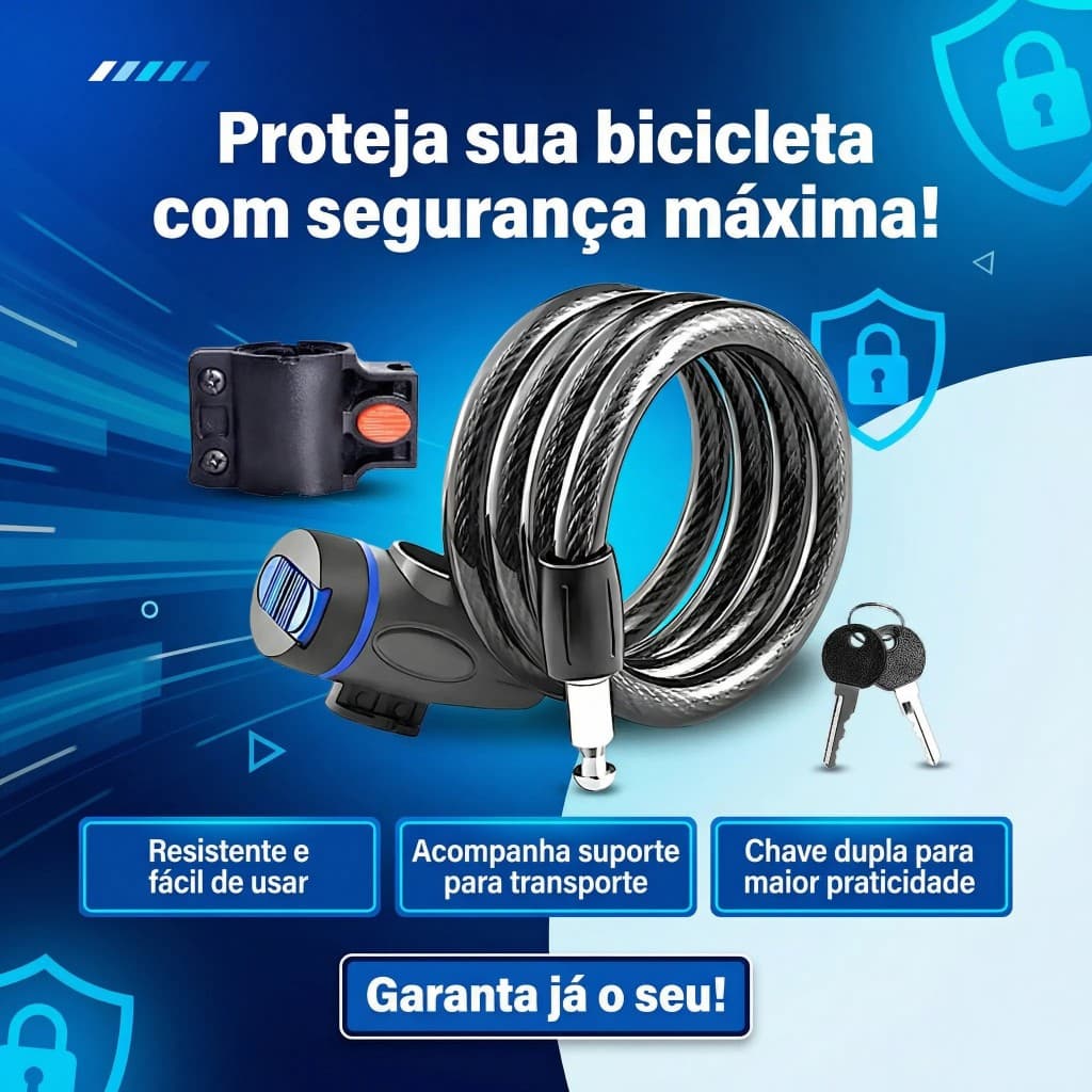 Trava Segurança Cadeado Para Bicicleta Moto Potao Suporte Chave Corrente Reforçada Prender Bicicleta Moto Scooter Bike