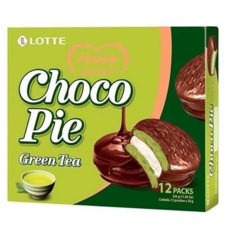 Choco Pie Green Tea Lotte Caixa 12 Unidades Chá Verde Importado Coreano