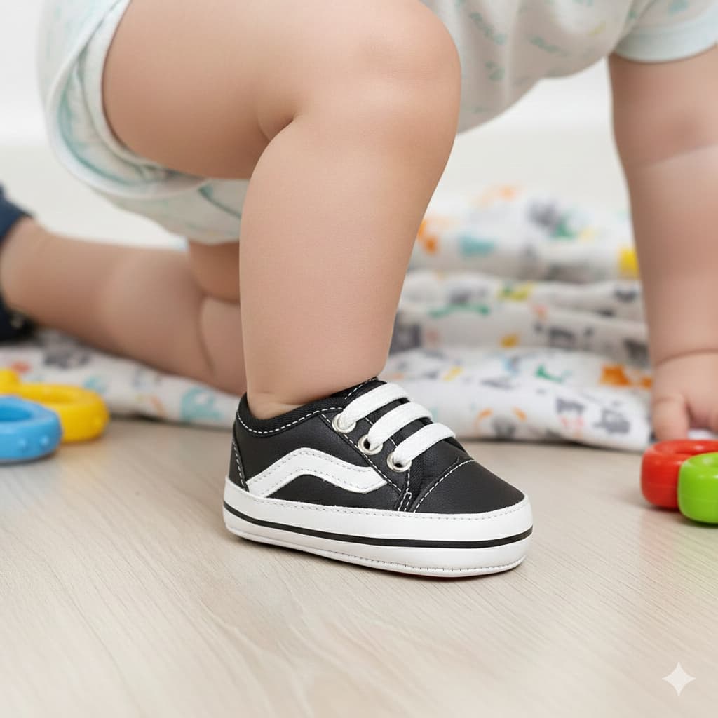 Tênis Bebê Estiloso Confortável e Com Boa Qualidade Na Cor Preto