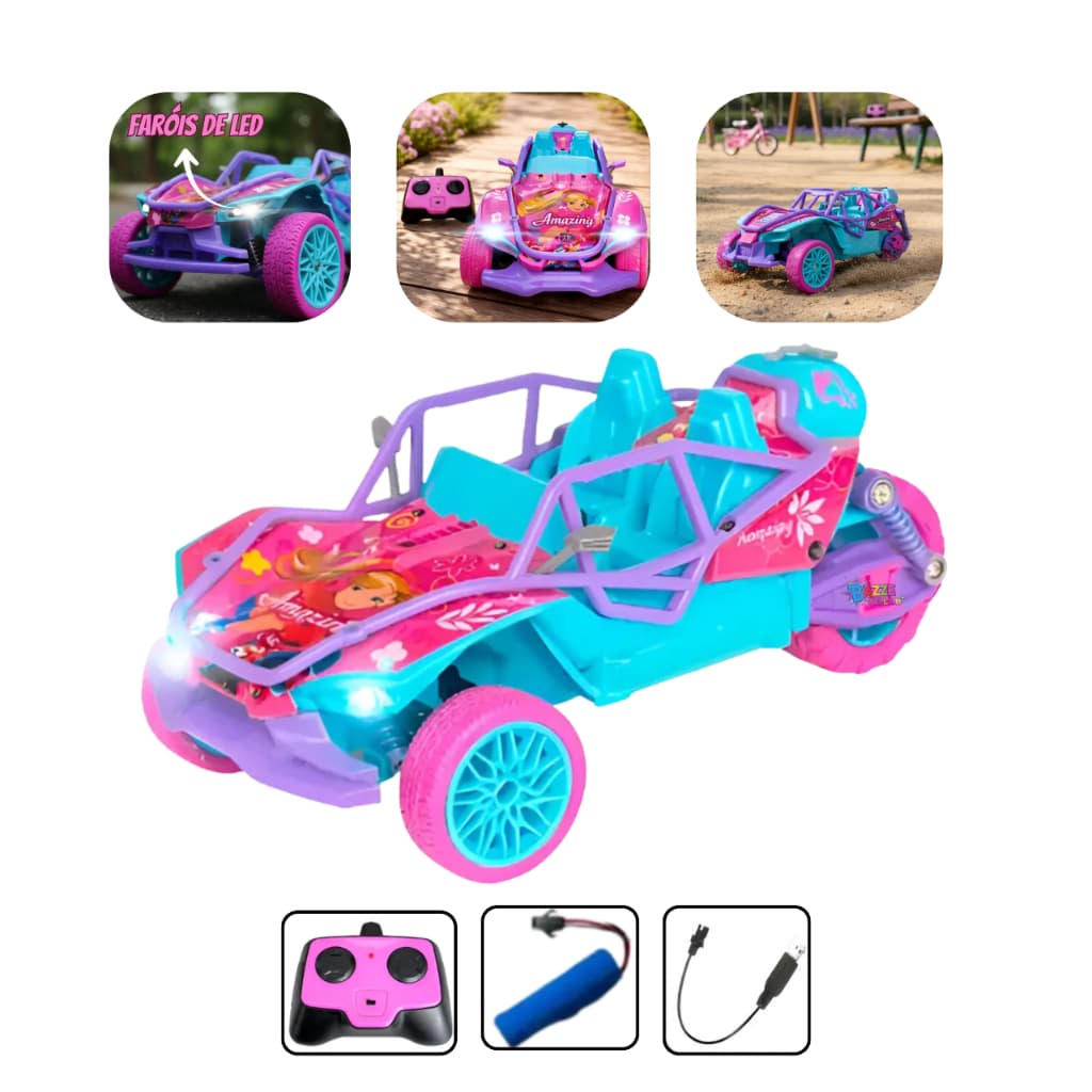 Carrinho Triciclo De Controle Remoto Recarregável Amazing Luz Led Boneca Menina Rosa 6 Funções
