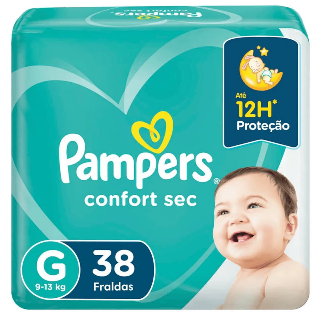 Fraldas Pampers Confort Sec Tamanho G 38  Unidades 9 a 13kg Alta Absorção Proteção Noite Original