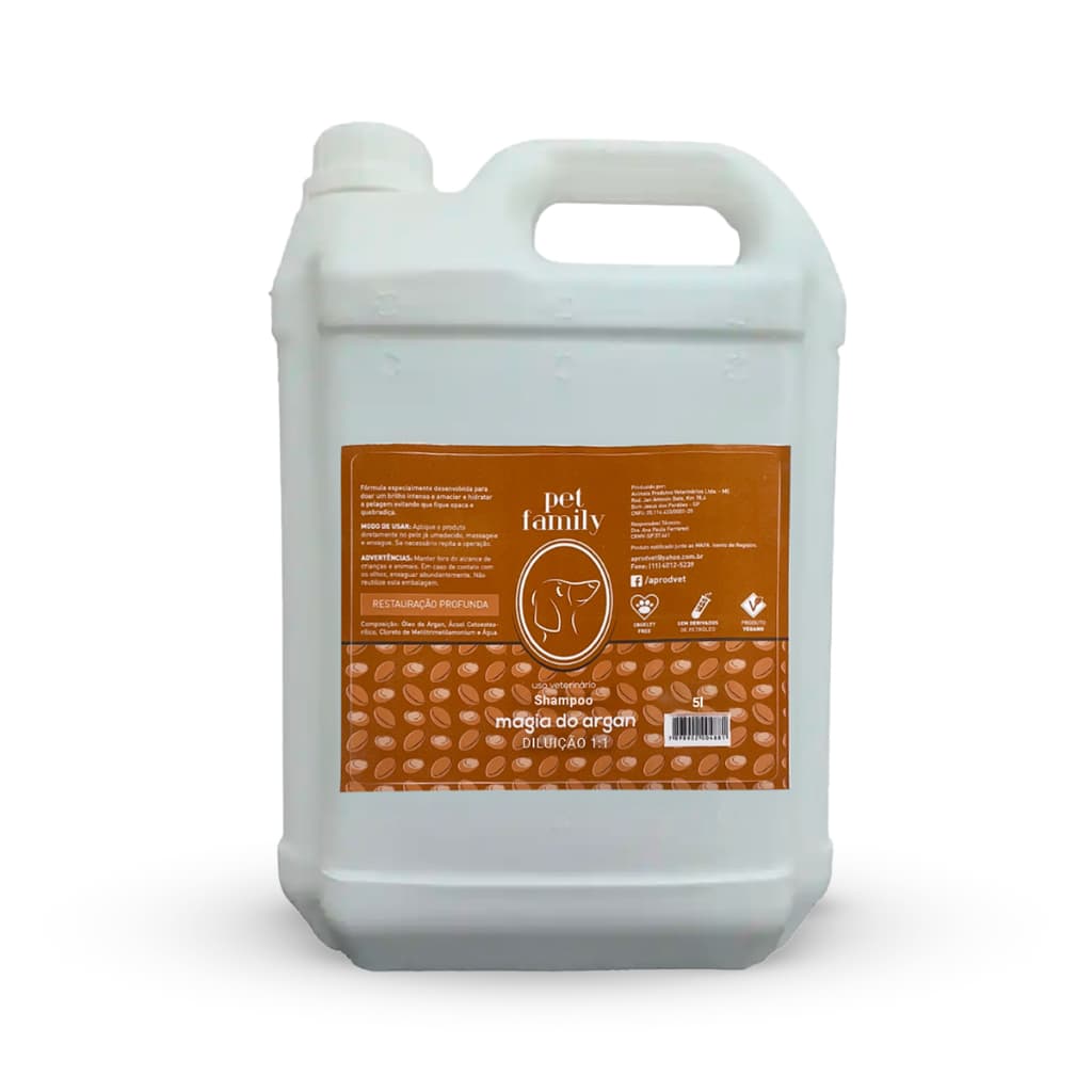 Shampoo Pet Concentrado Magia do Argan Para Cães e Gatos Pet Family 5L
