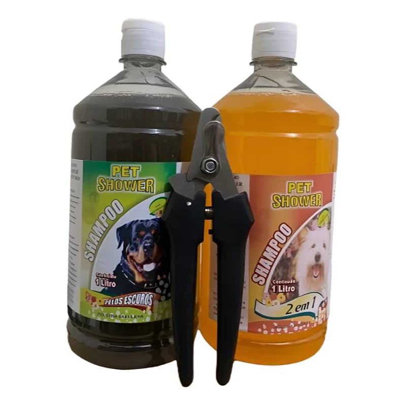 Kit Shampoo Antipulgas + Shampoo Pelos Escuros (1 Litro) + Alicate Grande para Unhas Para Animais de Pelos Escuros