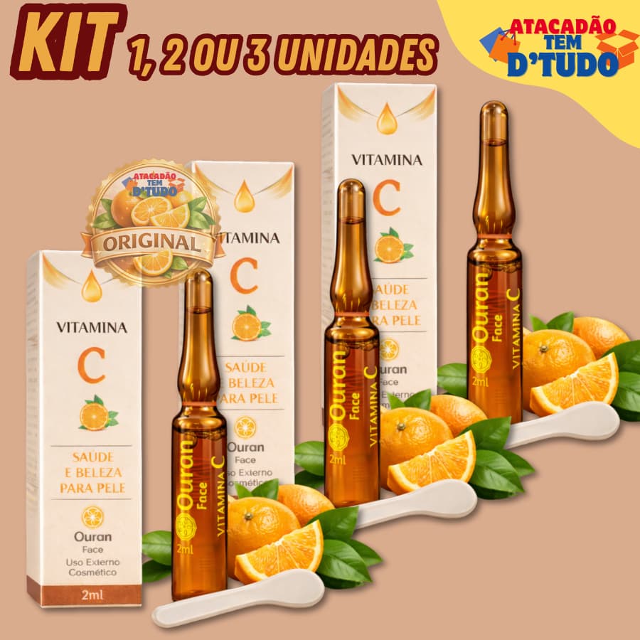 Vitamina C Facial 2ml 1, 2 ou 3 Unidades Ouran Arovitel Anti-Manchas E Pele Mais Iluminada Em 7 Dias