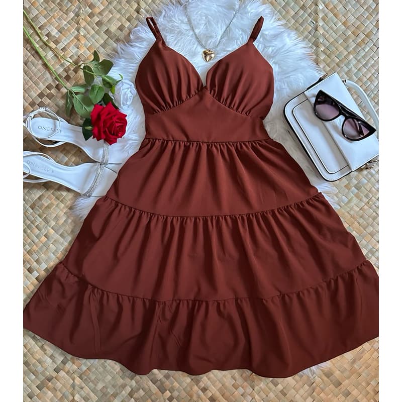 Vestido Curto Feminino de Alcinha Crepinho Forrado com Bojo Não Amassa Verão Tamanho Único