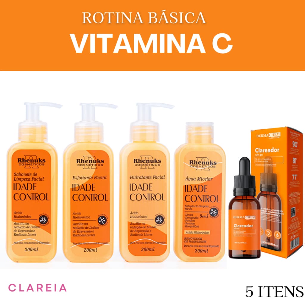 Kit Skincare Anti Idade Vitamina C Rhenuks+ Sérum Clareador Dermachem