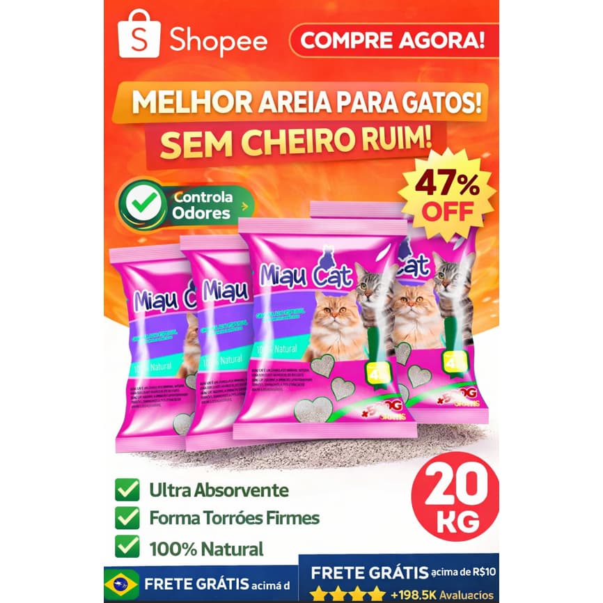 Miau Cat Kit Com 5 Pacotes de Areia Sanitária Antiodor Tira Cheiro Para Gatos Tradicional 100%
