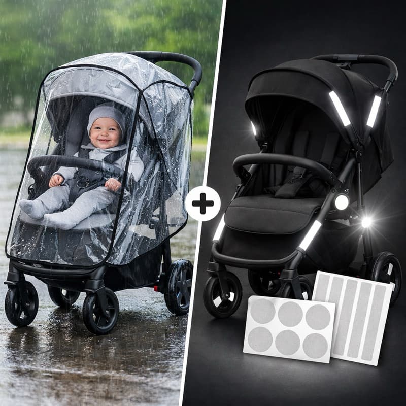 Carrinho Bebê Capa de Chuva Adesivo Refletor 16 Un Kababy