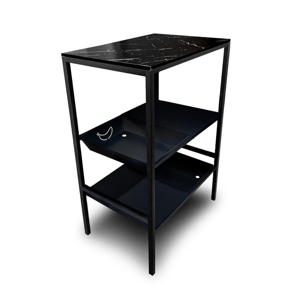 Organizador Multiuso Fruteira Balcão Bebedouro Rack 3 andares Cozinha Aço Base Mdf Amadeirado Preto