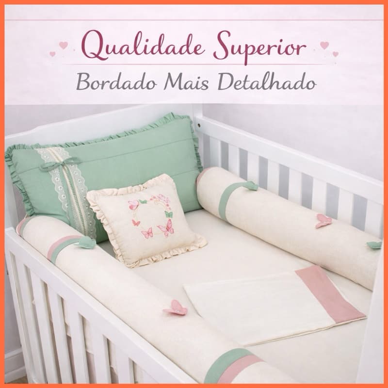 Kit Berço Americano 6 Peças Completo para Bebê em Linho Enxoval