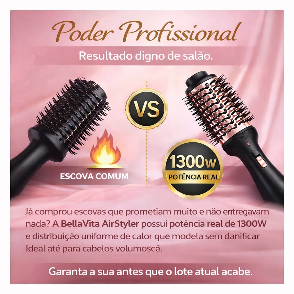 Escova Secadora 1300W Bivolt Profissional 3 em 1 Anti Frizz