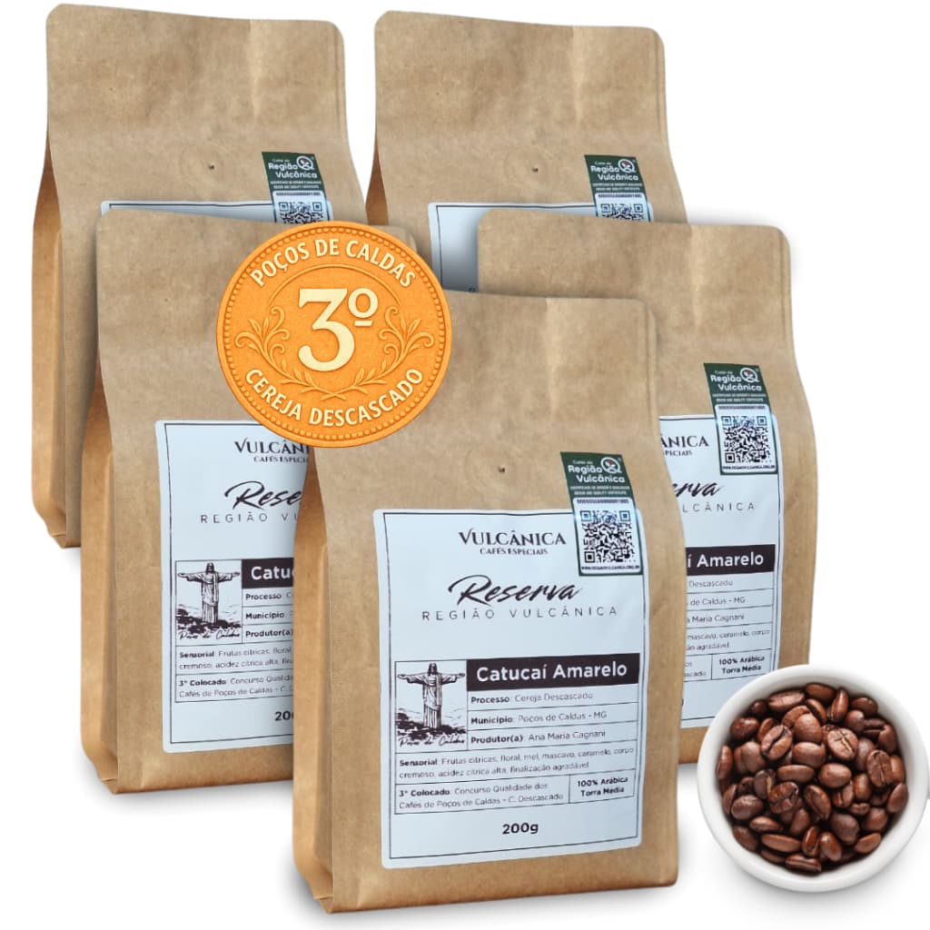 Café Especial em Grãos Vulcânica Reserva Catucaí Cereja Descascado 1kg - Em Grão ou moído