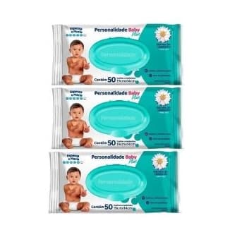 Toalhas Umedecidas Personalidade Baby Plus 50 unidades Eurofral Kit com 3 pacotes
