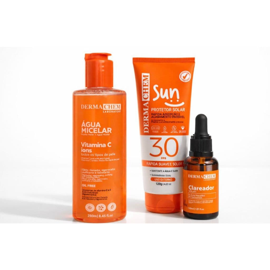 Vitamina C Dermachem Sérum 30ml Água Micelar FPS Kit Rotina Facial