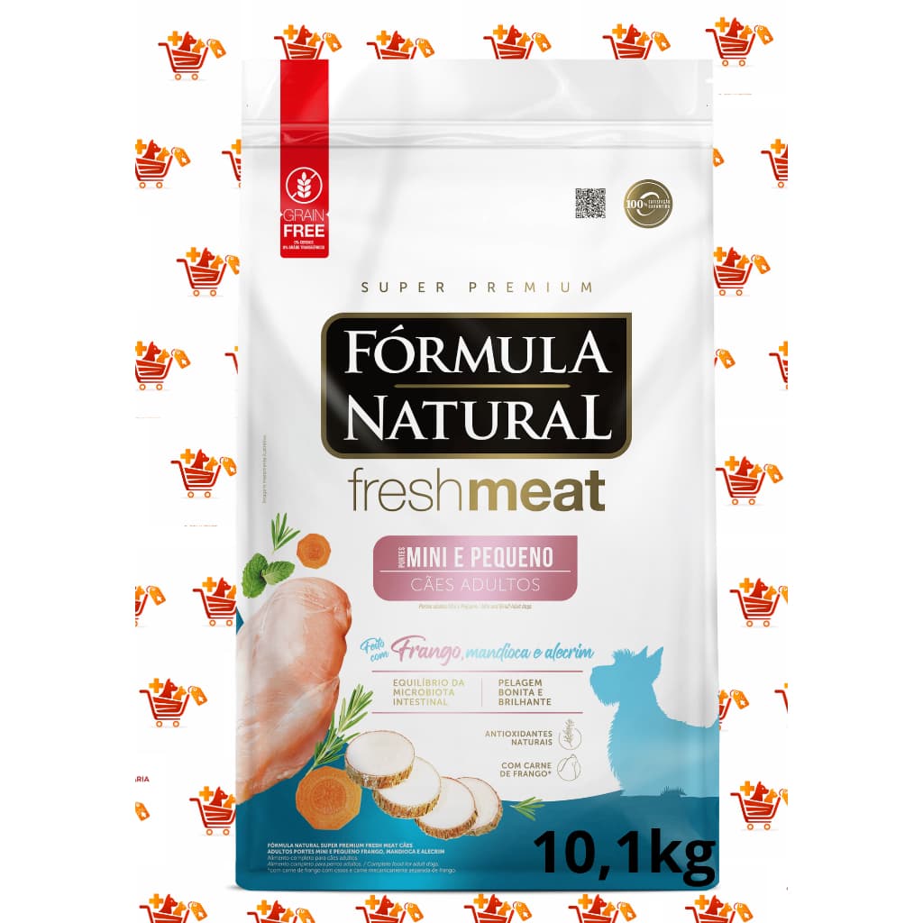 Ração10,1kg Fórmula Natural Super Premium Fresh Meat Cães Adultos Portes Mini e Pequeno Frango, Mandioca e Alecrim