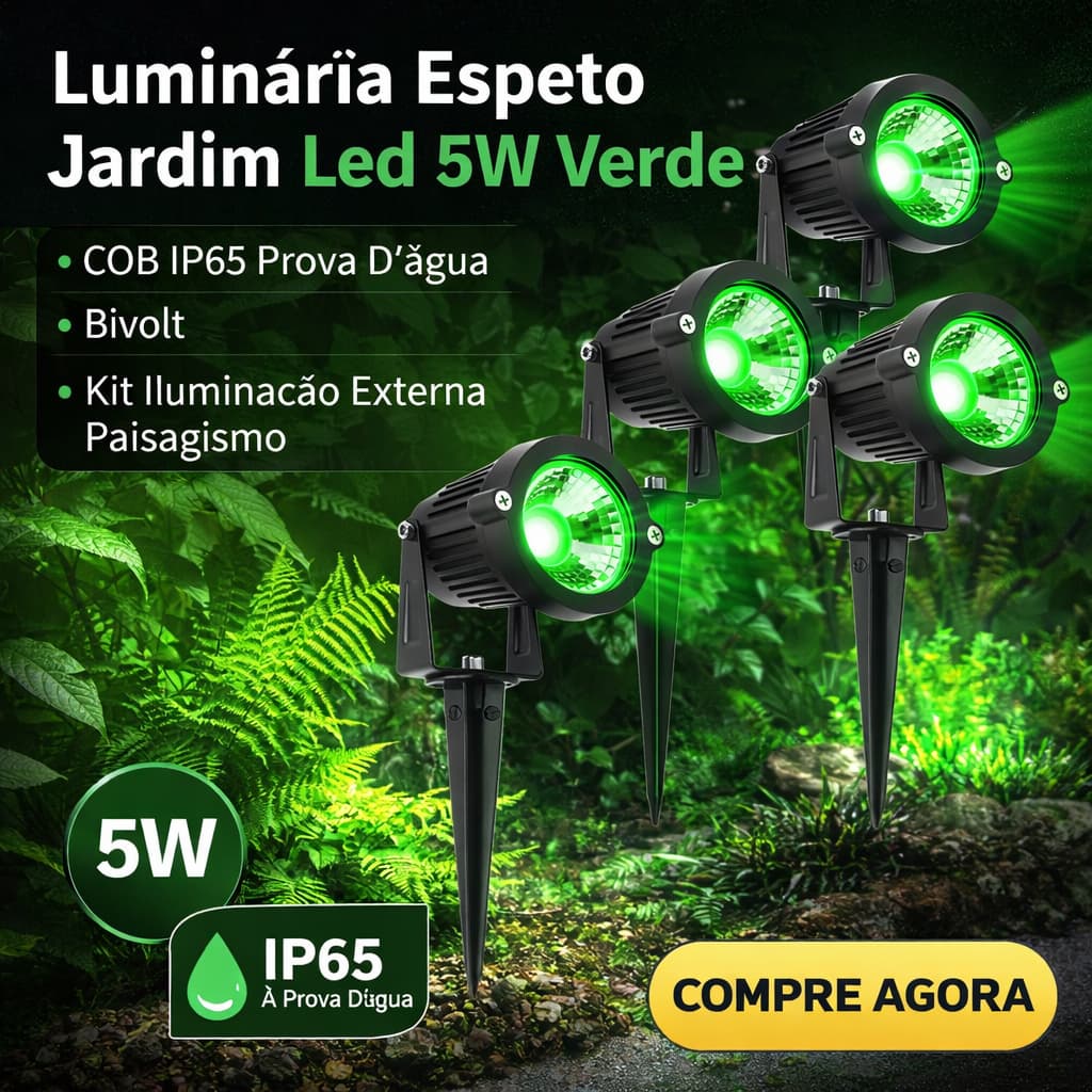 Luminária Espeto Jardim Led 5w Verde Cob Ip65 Prova Dágua Bivolt Kit Iluminação Externa Paisagismo
