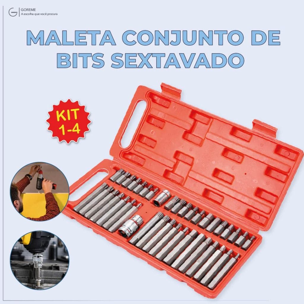 Maleta Conjunto de Bits Sextavado Aço Cromo Vanádio de Alta Qualidade e Resistência