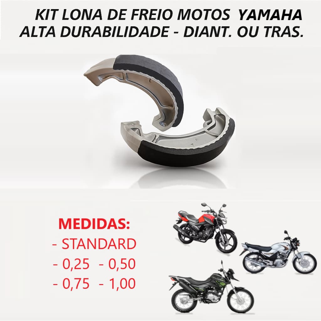 Lona de Freio Patim Tambor Moto Yamaha YBR Factor Fazer 150 250 Crosser Dianteiro ou Traseiro