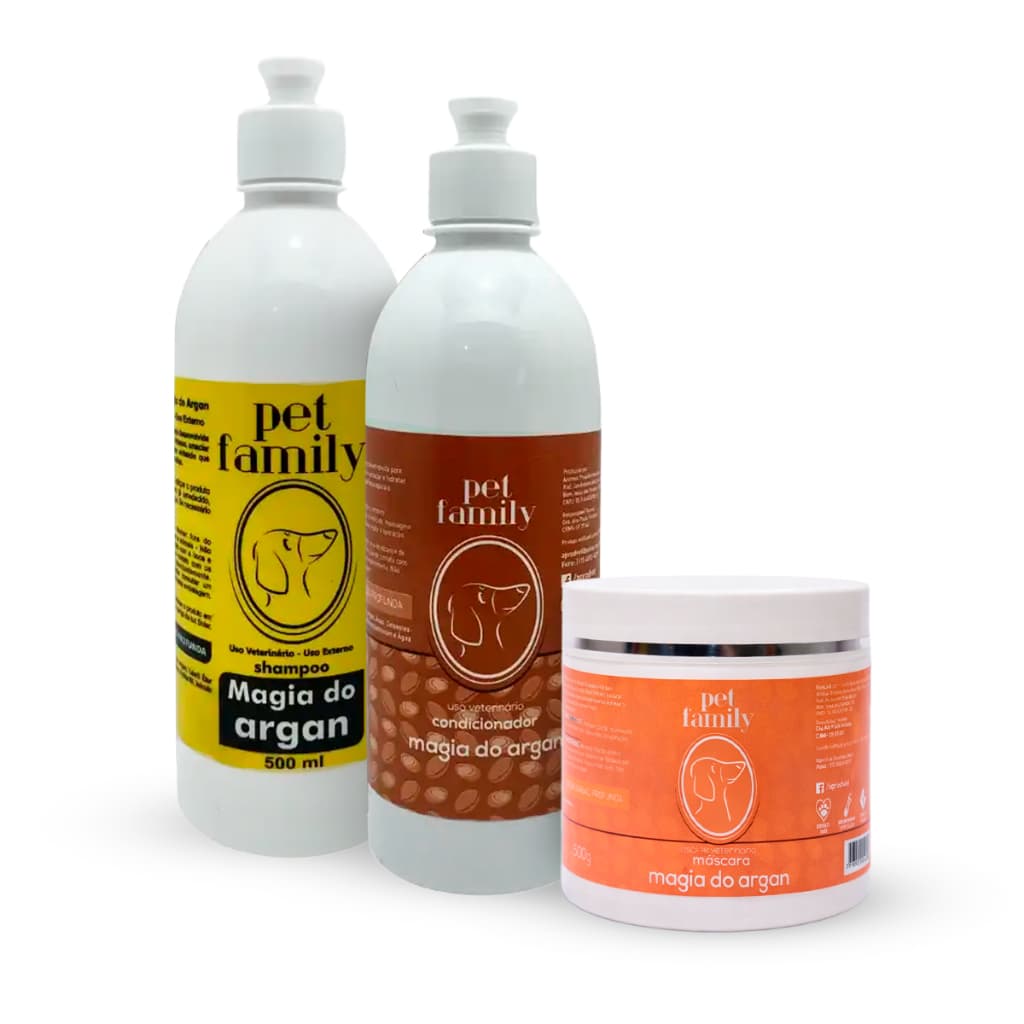 Kit Shampoo/Cond/Máscara Para Cães e Gatos Argan Pet Family