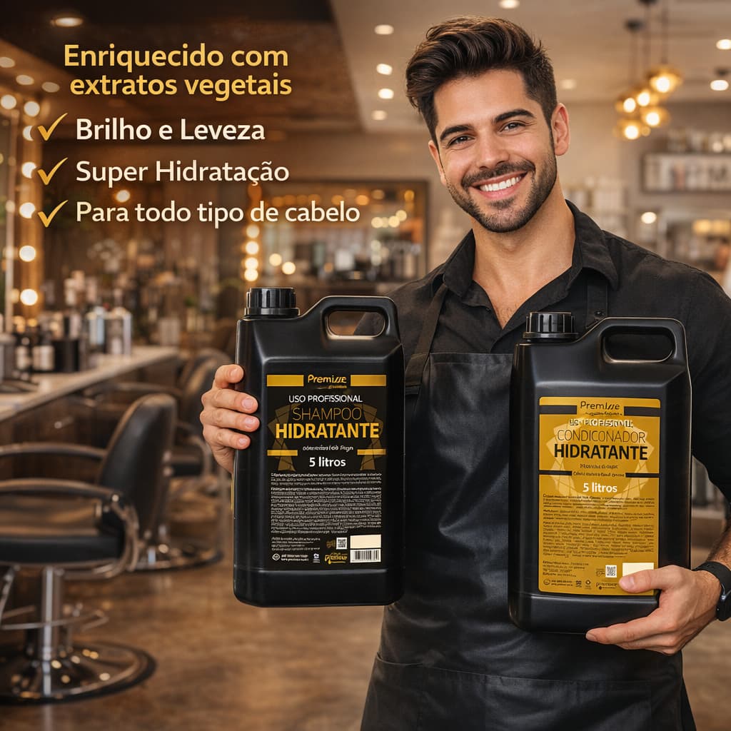 Condicionador E Shampoo Hidratante Com Leite De Argan 5L Premisse - Alto poder de Limpeza, Super Hidratação, Brilho