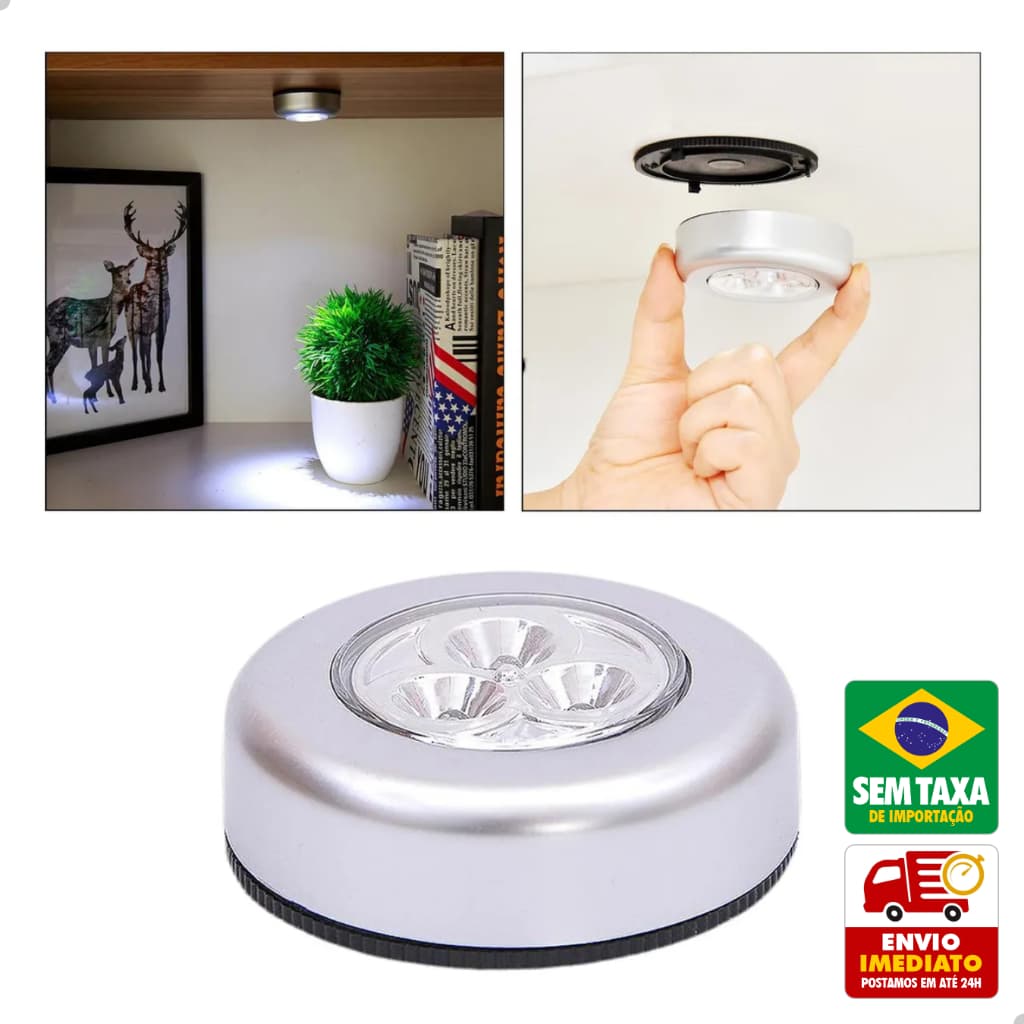 Luminária LED Adesiva 3 LEDs Autocolante a Pilha 7cm Multiuso Armário Cozinha Carro