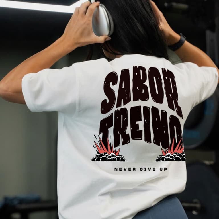 Camisetão T-shirt unissex sabor treino 100% Algodão Feminina Gym Treino Academia Fitness Musculação
