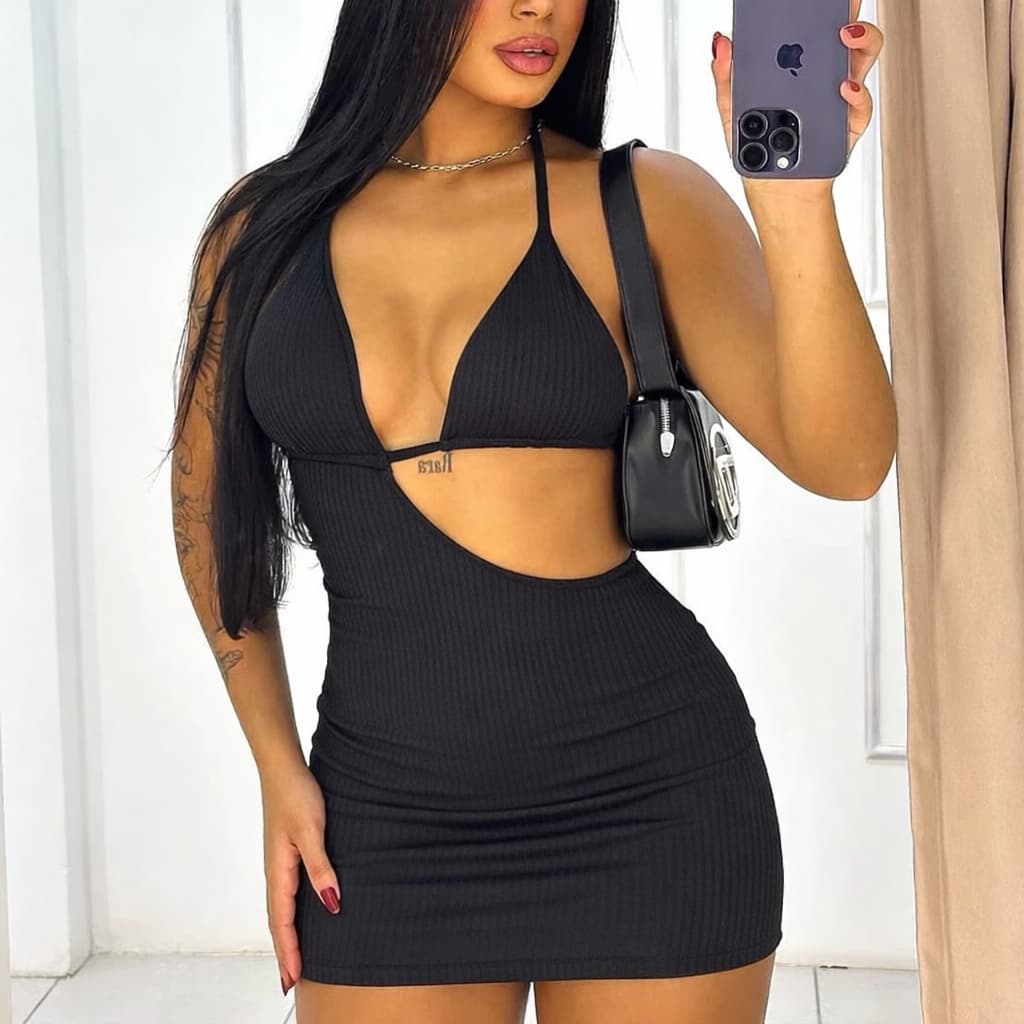 Vestido Biquini Feminino Curto Alcinha com Decote Costas Nuas Balada Festa