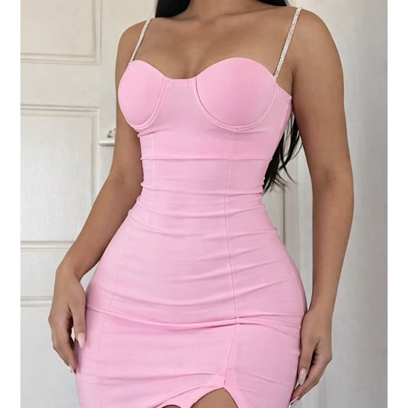 Vestido ALCINHA BRILHO tubinho curto colado fenda balada festa moda feminina