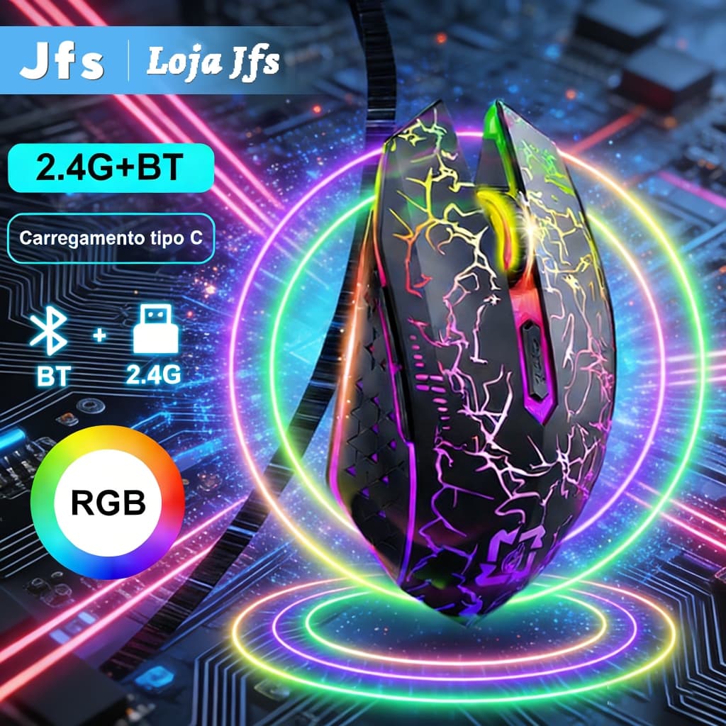 Bluetooth Mouse Sem Fio Luz De Fundo LED I 6 Botões I RGB 2.4G Jogo De Modo Duplo 7 Cores I Para Jogos Ergonomia