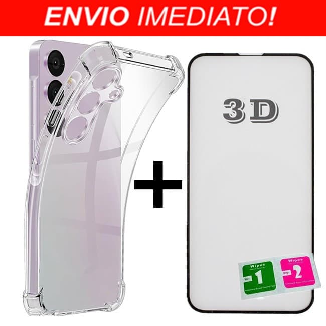 Película De Vidro 3D + Capa Capinha Anti Shock Para Samsung A06 A16 A26 A36 A55 A56