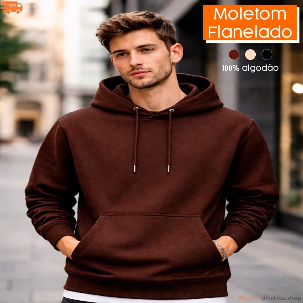 Moletom Inverno Flanelado Blusa de Frio Capuz Unissex Algodão Premium Macio forrado peluciado