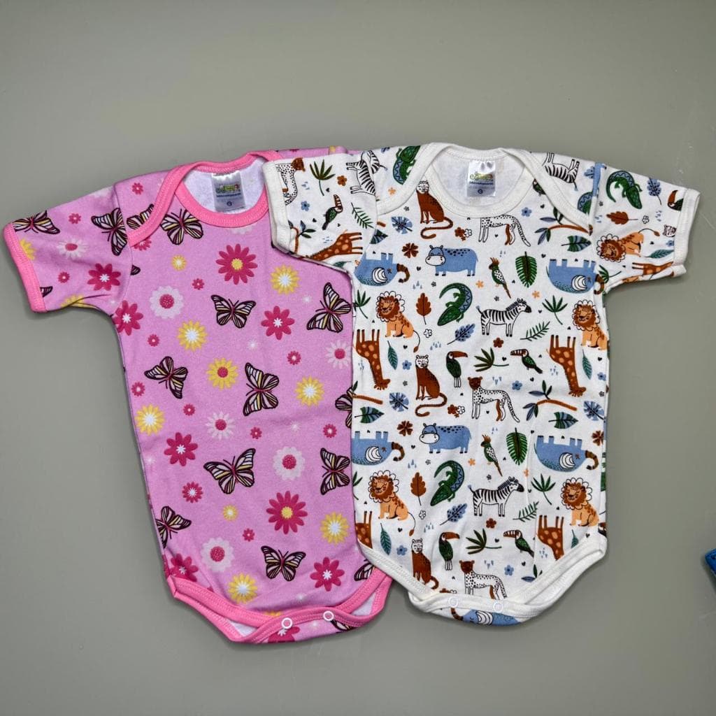 Kit 2 Body Bebê Manga Curta 100% Algodão Suedine Macio e Confortável para Enxoval Bebê RN P M G