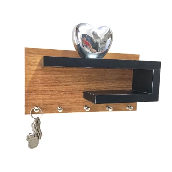 Porta Chave Preto Feijó Madeirado em MDF Organizador Prateleira Suporte Decorativo de Parede