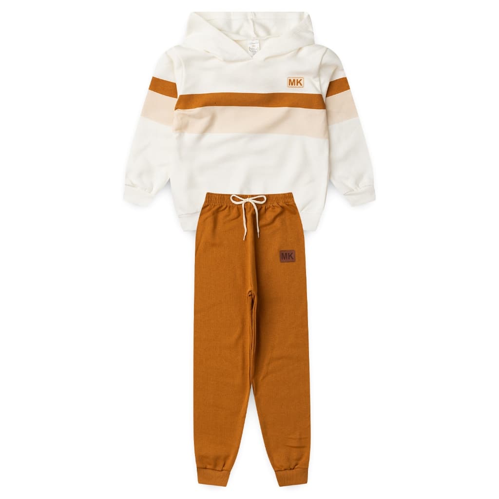 Conjunto Infantil Masculino Moletom Plaquinha Listras Brown - Off White