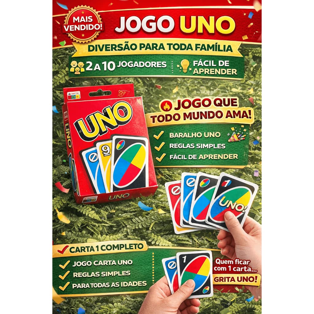 Jogo UNO Original Cartas Clássico Diversão Para Família e Amigos 2 a 10 Jogadores