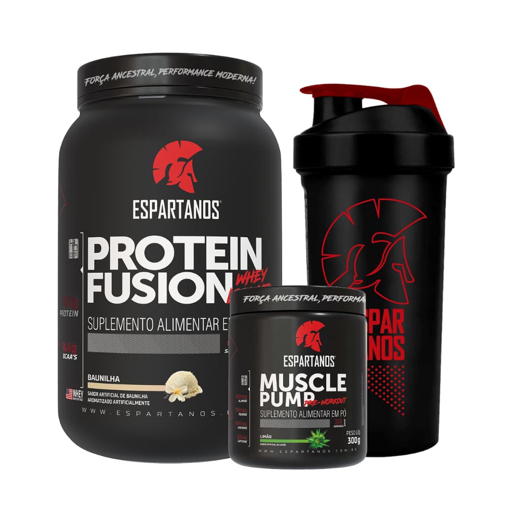 Kit Whey Protein Fusion 1800G + Pré Treino Muscle Pump 300G + Copo