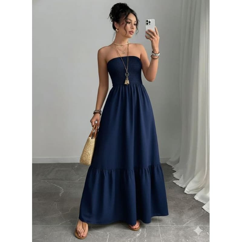 Vestido Longo Feminino Tomara Que Caia Lastex  Festa Casual No Duna