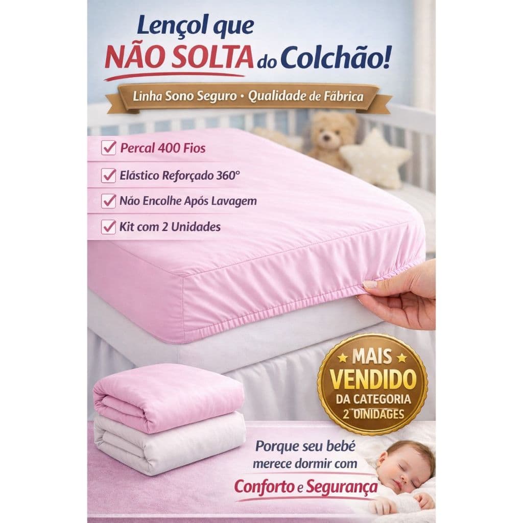 Kit 2 Lençol 130X70cm Berço AMERICANO ou Nacional Percal 400 Fios Macio Com Elástico